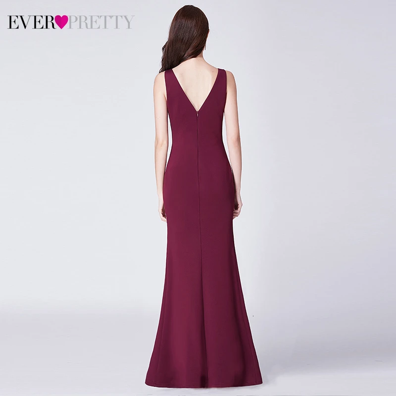 Бордовые Вечерние платья Длинные Ever Pretty EP07415BD трапециевидной формы с двойным v-образным вырезом безрукавный с Боковым Разрезом Элегантные Формальные платья Abiye