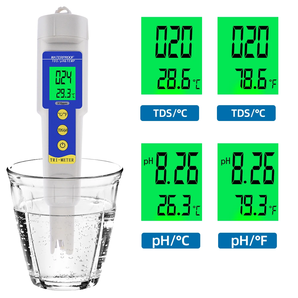 Pen design 0-19990ppm Tester Water Quality Analyser TDS PH Meter 0.01 temperature 3 in 1 Purity for Swimming Pools 20%off | Инструменты