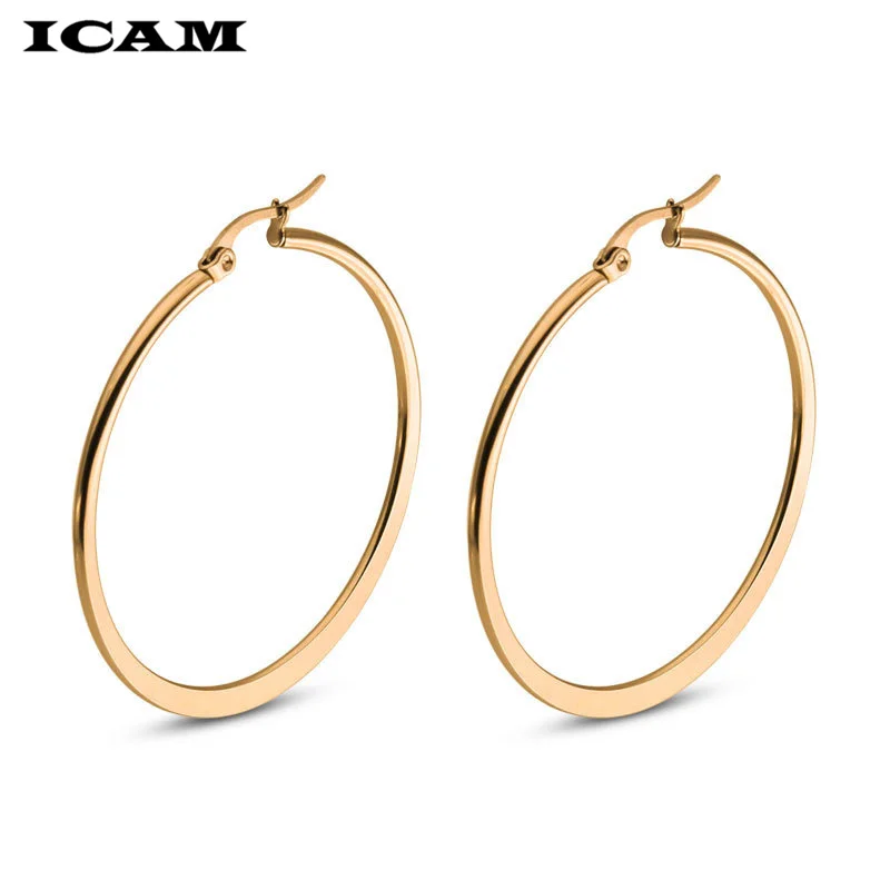 Icam Trendy Large Hoop Earrings Smooth Circle Icam Trendy Large Hoop Earrings