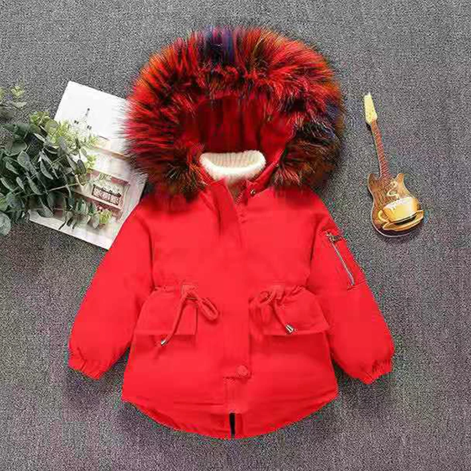Детские куртки черного и красного цветов зимнее утепленное пуховое пальто с капюшоном для девочек детская теплая короткая стильная верхняя одежда, парки - Цвет: 001