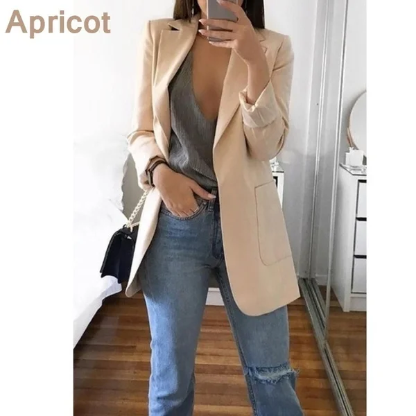 APRICOT Модный тонкий женский пиджак, осенний пиджак, Женский офисный костюм с карманами, деловой Блейзер, пальто - Цвет: APRICOT