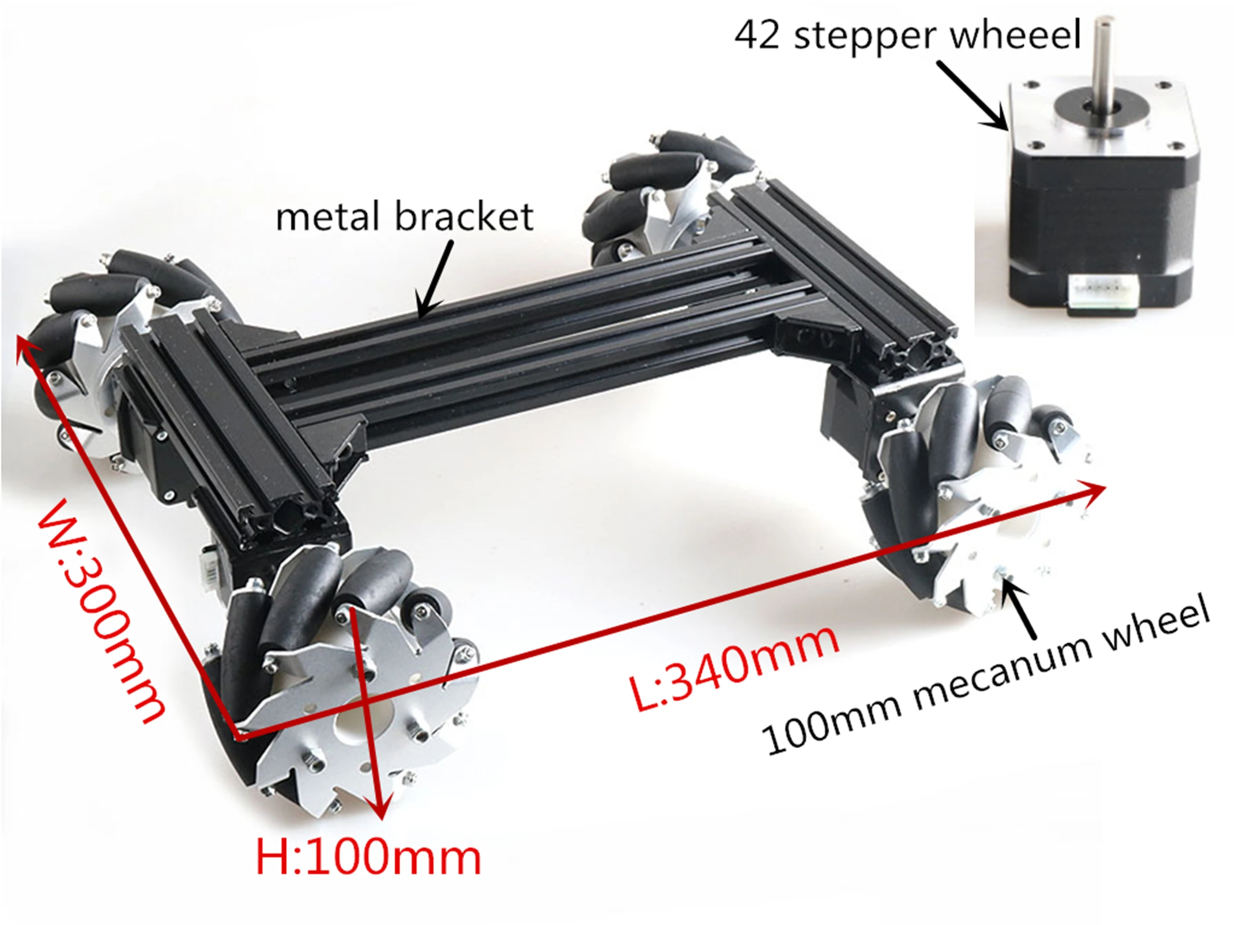 

10kg Load Mecanum Wheel Smart Robot Car Chassis Kit 100mm Metal Omnidirectional Wheel 4pcs 42 Stepper Motor DIY For AGV/ Drift