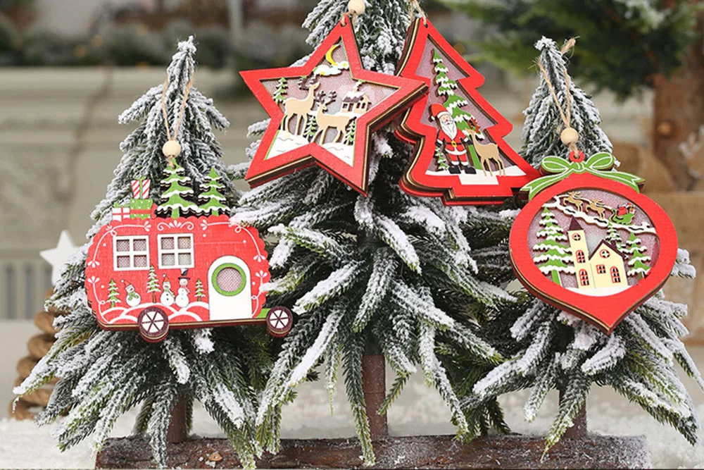 Изысканные рождественские украшения, подвески горячие продажи деревянный кулон с светодиодный свет Рождественская елка украшения Дети Рождественские подарки