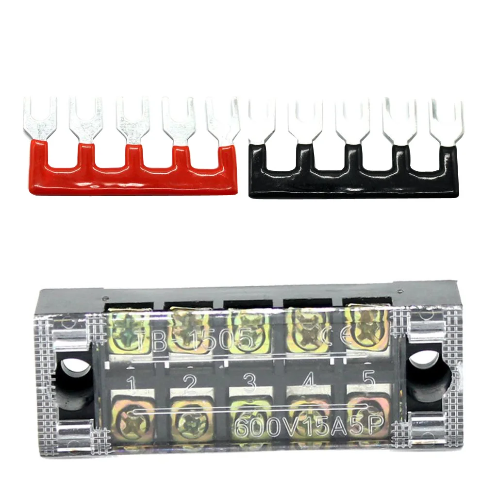 600V 15Amp 5 Positions Double Row Screw Block with Terminal Barrier Strips