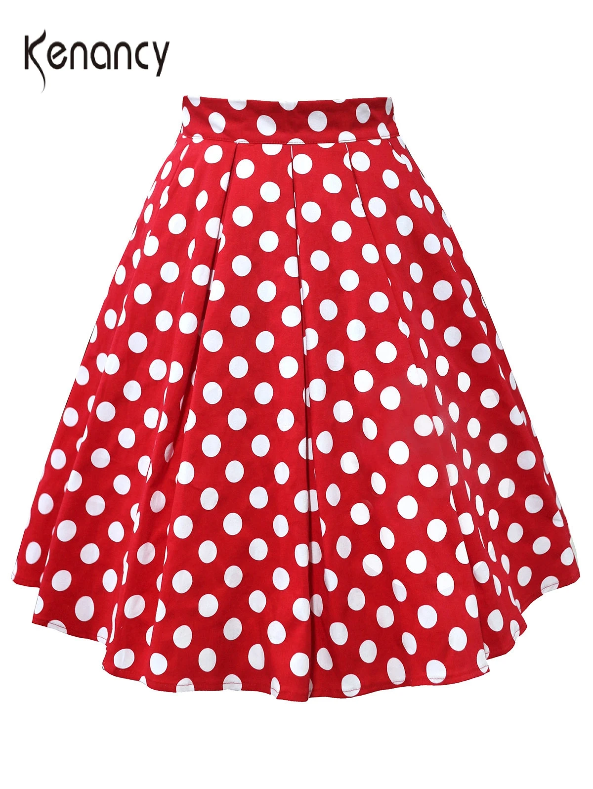 

Kenancy Women Cotton Summer Skirt Red Black White Polka Dot High Waist Vintage Tutu Skater faldas mujer Casual Swing Midi Skirts