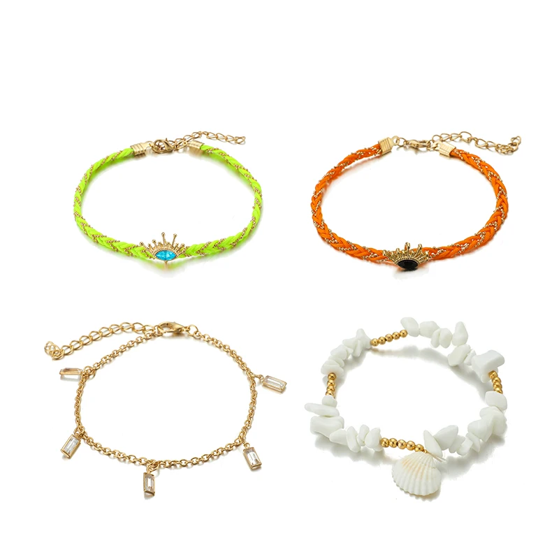 Tocona Boho Натуральный камень женские браслеты для щиколотки разноцветные на веревочке кистовидный гребешок глаза Босиком Сандалии ножной
