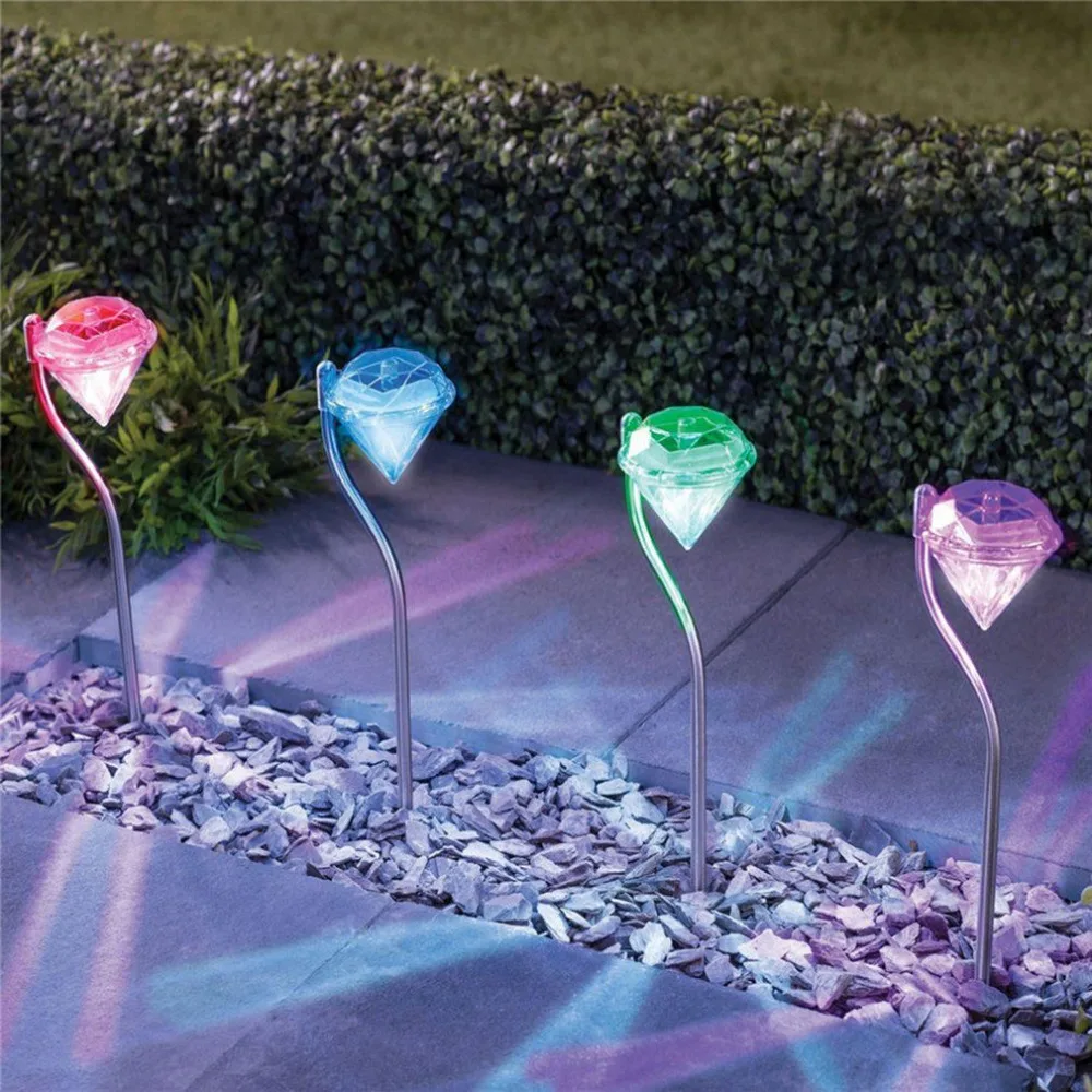 4 шт./компл. Алмазная форма светодиодный светильник на солнечных батареях уличные газонные фонари для пешеходного пути садовая вилла украшения