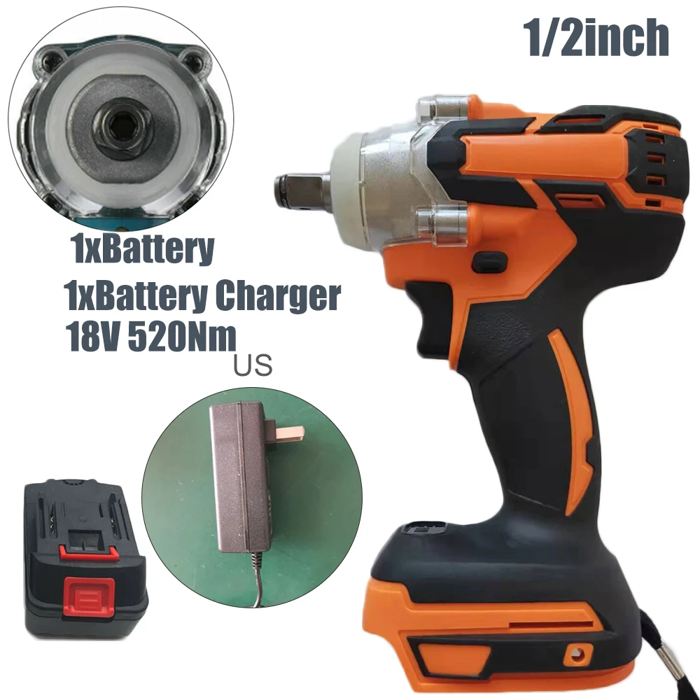 

Cordless Brushless 18V 1/2inch 520Nm Electric Impact Wrench Driver + Battery Set Multi-purpose Power Tools electric drills