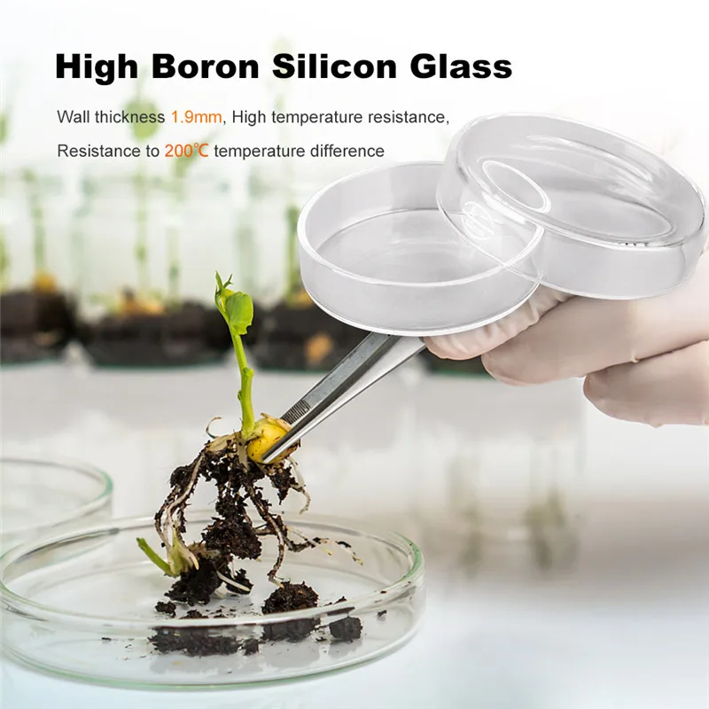 100 мм прозрачная посуда Петри из боросиликатного стекла и гладкая с крышкой для