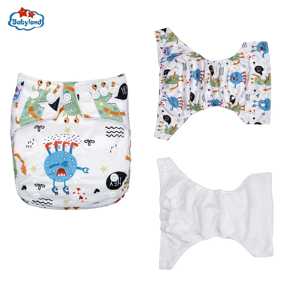Babyland 1 шт. Многоразовые водонепроницаемые детские тканевые подгузники с цифровой печатью Один размер Карманные детские подгузники цена подходит для 3-15 кг