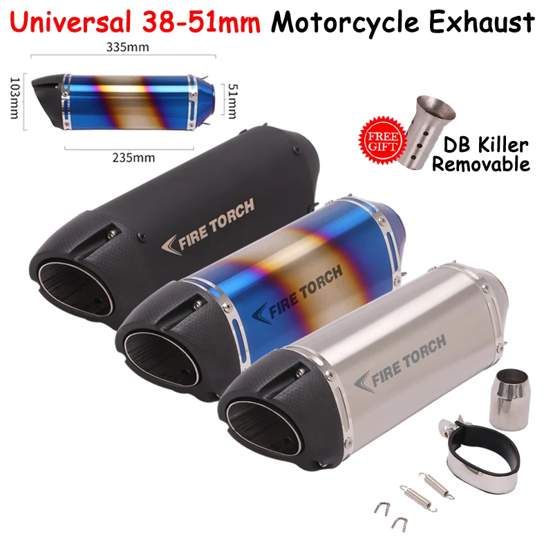 

38-51mm Universal Motorcycle FIRE TORCH Exhaust Pipe Escape For ZX6R KTM390 R1 R3 R6 MT07 CBR250 NC700 CBR500 ER6N Moto Muffler