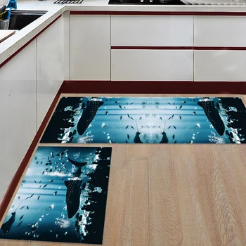 

Kitchen Mat Anti-slip Ocean Shark Aquarium Crowd Printed Carpet Doormat Hallway Bath Mat Living Room