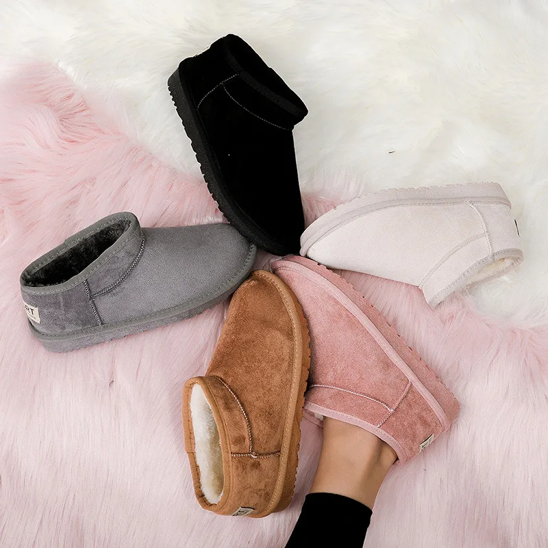 

2020 women snow boots winter Warm Plush Fur Ankle Boots Female Slip On Flat Casual Shoes warm short snow boots 8h54