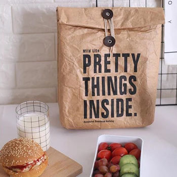 

Washable Travel Reusable Camping Non Toxic Cooler Box Picnic Insulated Practical Brown Paper Outdoor Activities Lunch Bag