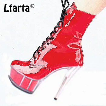 

LTARTA Red Patient PU Sexy Club Boots Star Performance Steel Boots Ribs Core Supermodel Runway Shoes Photo Low Boots LYP-C-063