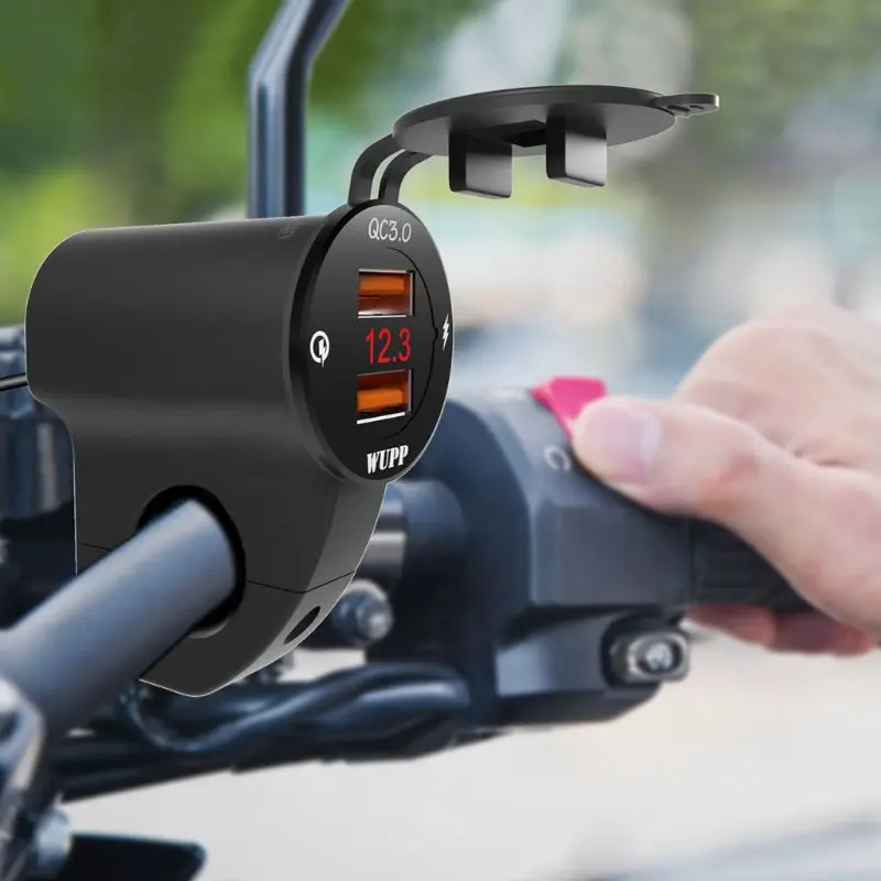 Металлический 12V мотоциклов Водонепроницаемый QC3.0 Dual USB быстрой Зарядное устройство Светодиодный переключатель вольтметра