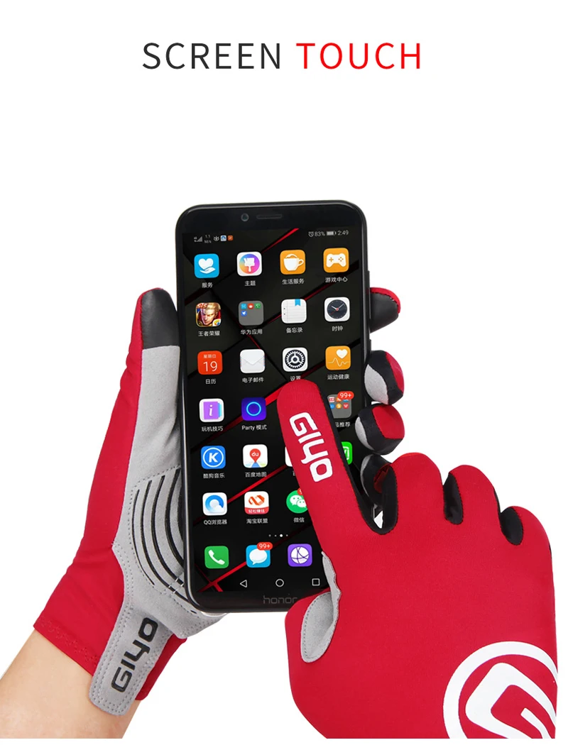 Перчатки Giyo с сенсорным экраном, длинные перчатки на весь палец, гелевая подкладка из лайкры, Нескользящие дышащие перчатки для горного велосипеда, езды на велосипеде, гоночные варежки для мужчин и женщин