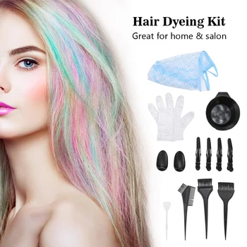 

Hair Color Mixing Dye Kit Dyeing Brushes Tint Comb Mixing Bowl Hair Clips Ear Covers Gloves Hair Dyeing Cap Hook for Home &Salon