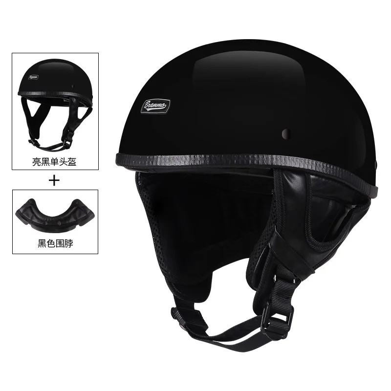Model 1 Bright black В стиле ретро с черепом полушлем винтажный мотоциклетный шлем зарядное устройство для электрического мотоцикла скутер мотоциклетный шлем с очками и маской - Цвет: Model 1 Bright black