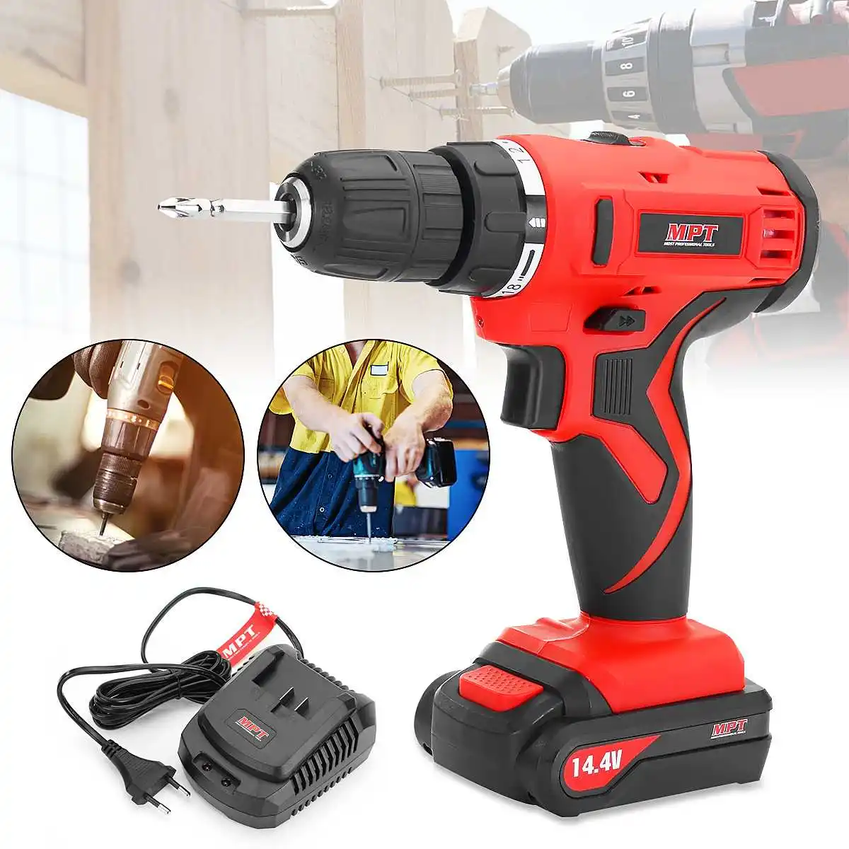 

MPT MCDT1423-A2 Electric Cordless Drill Rechargeable 2X Li-Ion Battery Home DIY Multifunction Electric Screwdriver LED Light