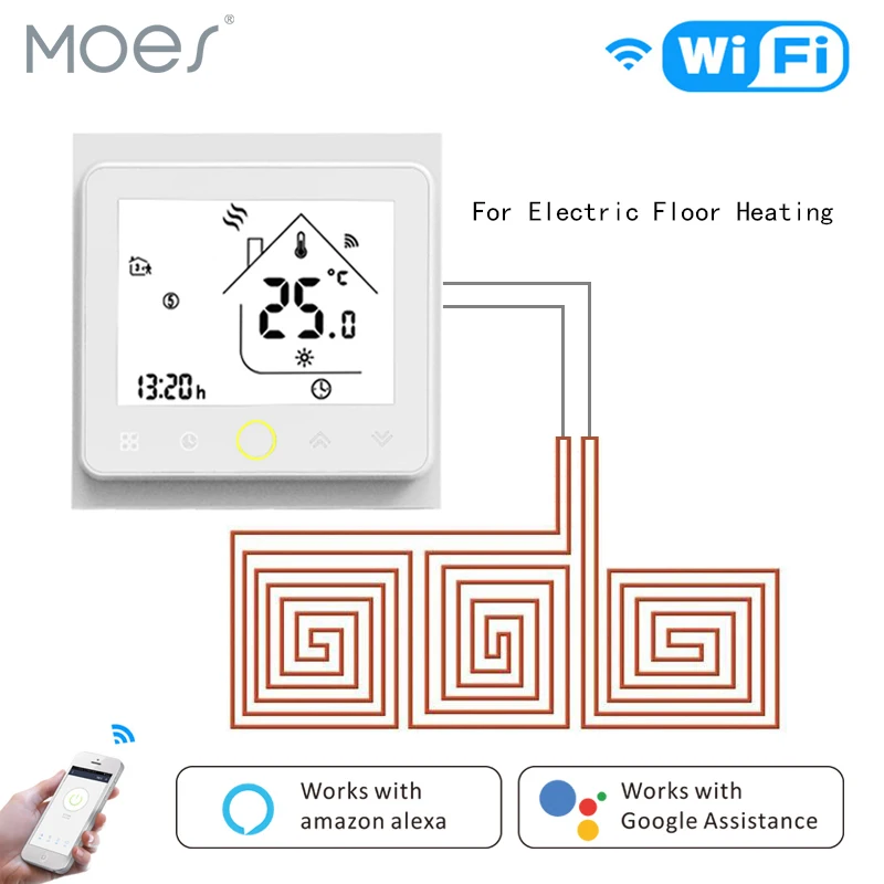 Wi-Fi термостат контроллер температуры ЖК-сенсорный экран подсветка для электрического отопления работает с Alexa Google Home 16A