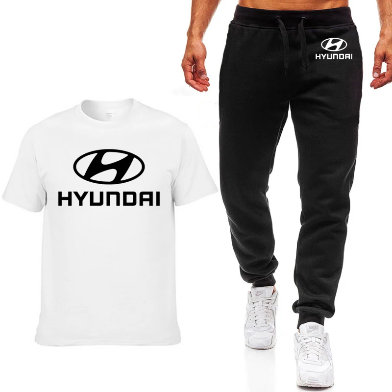Модные летние мужские футболки hyundai Motor Car с принтом логотипа хип-хоп, повседневные хлопковые футболки с коротким рукавом высокого качества, мужские футболки, брюки, костюм - Цвет: 01