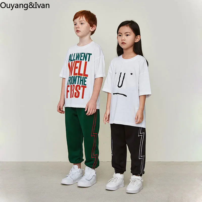 Ouyang& Ivan/сезон осень-весна; новые спортивные штаны с вышивкой молнии для мальчиков и девочек; Свободные повседневные штаны; спортивные штаны для студентов