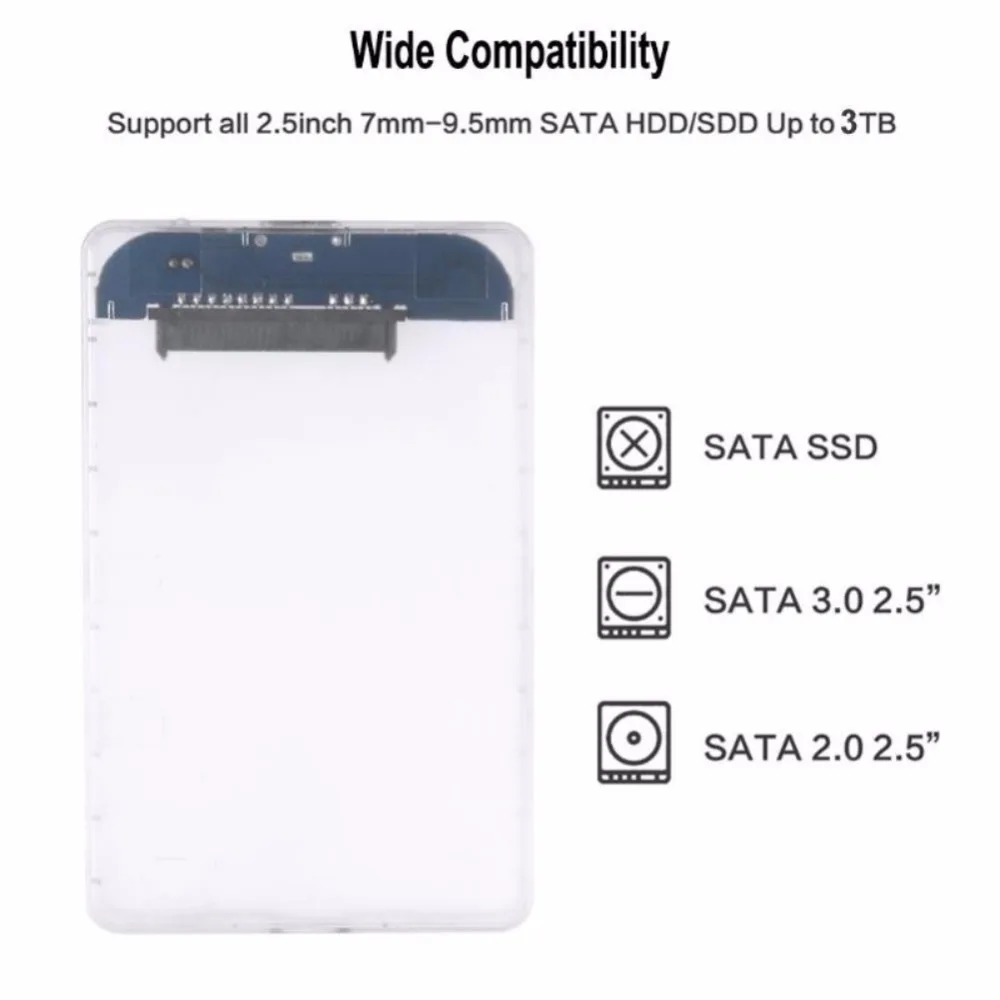 2," USB 3,0 SATA Hd коробка SSD HDD жесткий диск Внешний корпус HDD прозрачный корпус инструмент поддержка 3 ТБ UASP протокол