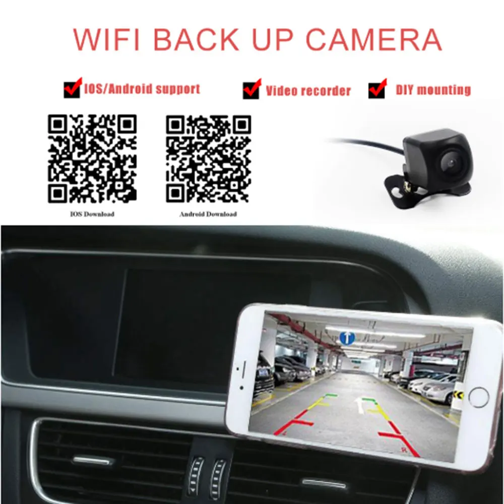 Wi-Fi Автомобильная камера заднего вида, автомобильная, Wi-Fi, беспроводная камера заднего вида 720P HD, ночное видение, реверсивная камера для Iphone, IOS, Android
