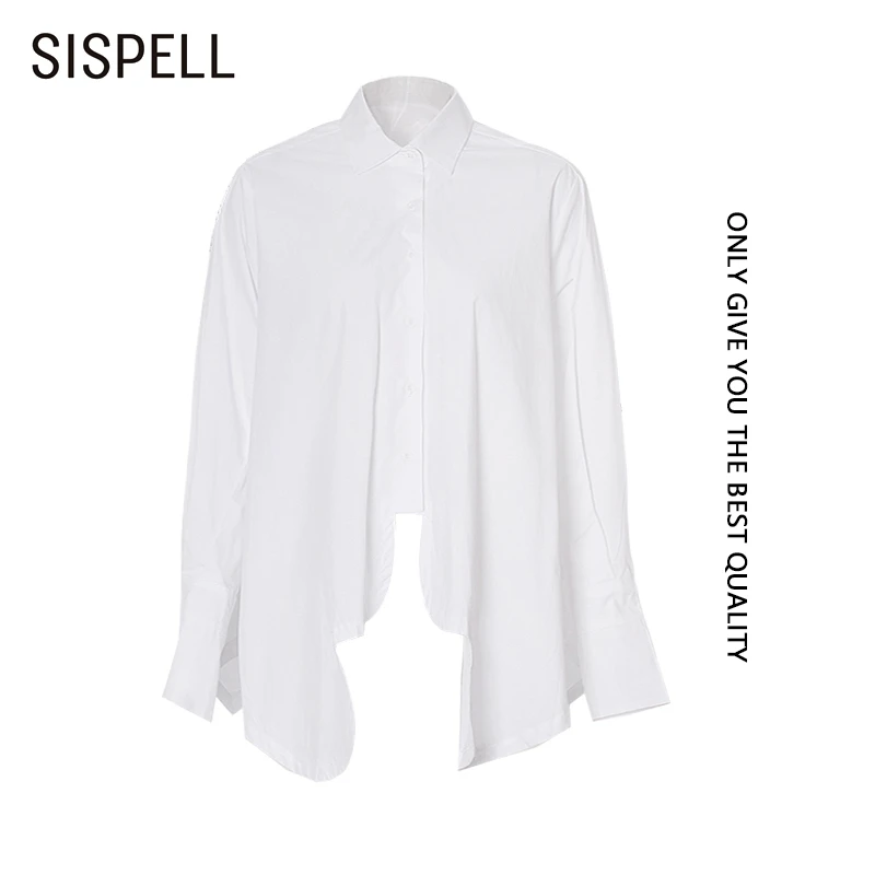 

SISPELL Irregular Hem For Female Blouse Shirt Lapel Collar Long Sleeve Loose Women's Casual Shirts Fashion Autumn New Tide