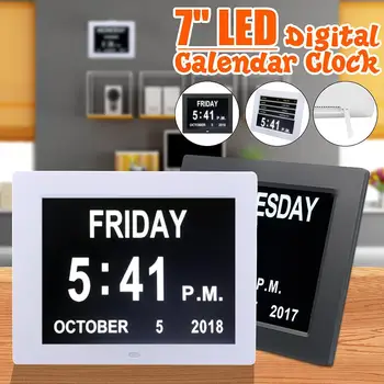 

7 inch LED Dementia Digital Calendar Day/Week/Month/Year Clock Stand Photo Frame Large Wall Clock Calendar Alarm Day/Night Mode