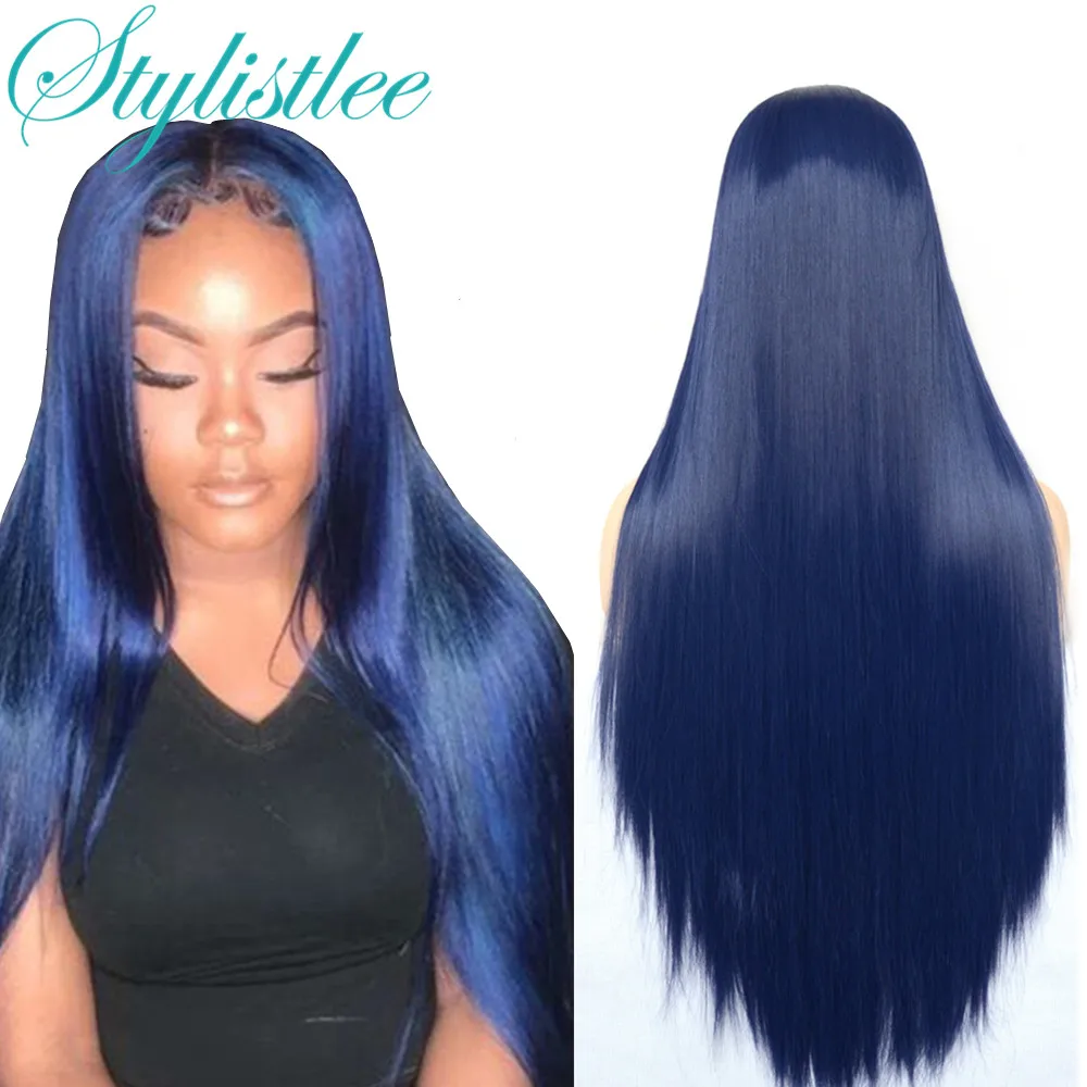 Dark Blue Wigs Lace Front Human Hair Colored Straight For Black Women Pre Plucked T Part Brazilian Wig | Шиньоны и парики