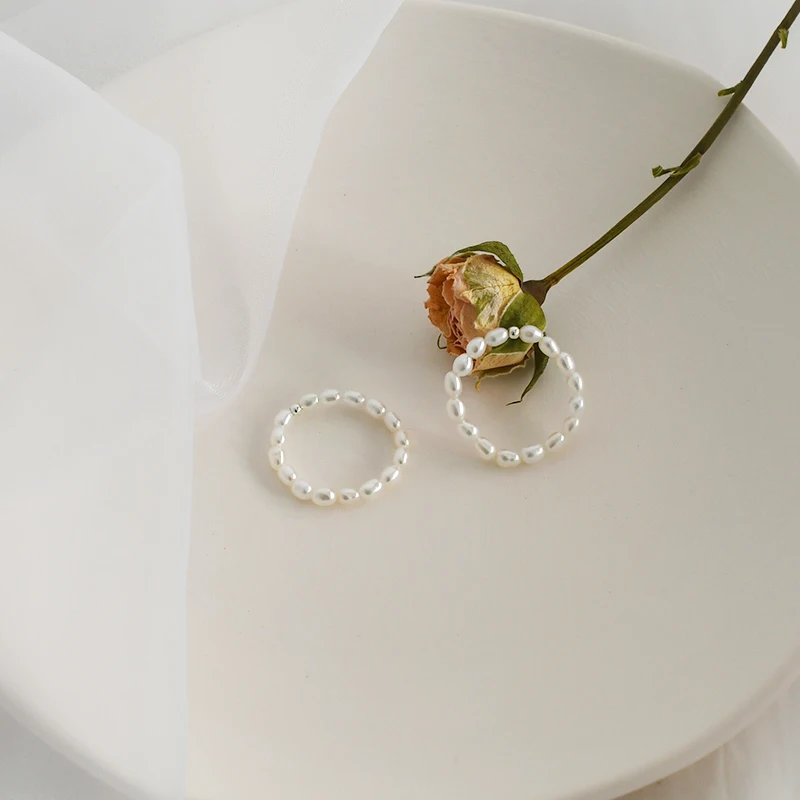 Silver Ring Natural Freshwater Pearl 925 Sterling Bead 2-3mm Women