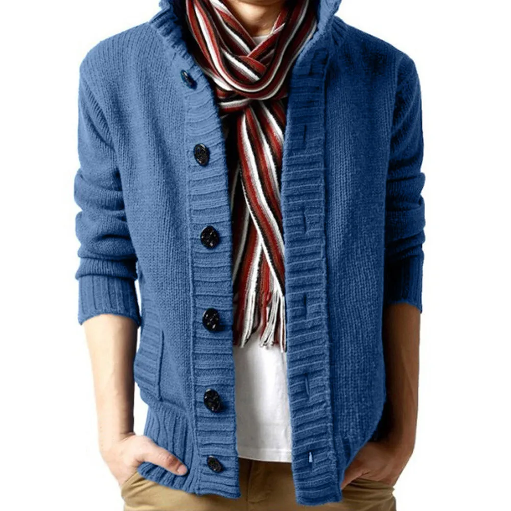 Осенне-зимний мужской свитер удобный пуловер на пуговицах Тонкий джемпер вязаная Верхняя одежда свитер мужской большой размер 2XL