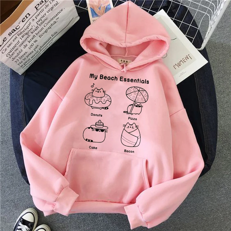 Толстовка с котом, женская мода, kawaii, корейский стиль, harajuku, толстовка, розовая, женская, 90 s, мультяшная одежда, Женский капюшон, негабаритный