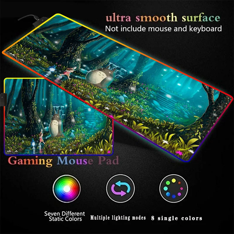 

Totoro Anime Gaming Computer Mousepad RGB Large Mouse Pad Gamer XXL Mouse Carpet Big Mause Pad PC Desk Play Mat with Backlit