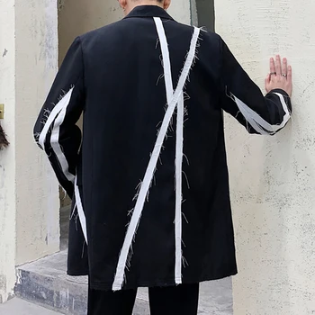 

Autumn British Style Black And White Splice Mens Blazer Jacket Stage Costumes For Singers Blazer Hombre Casual Blazer Masculino