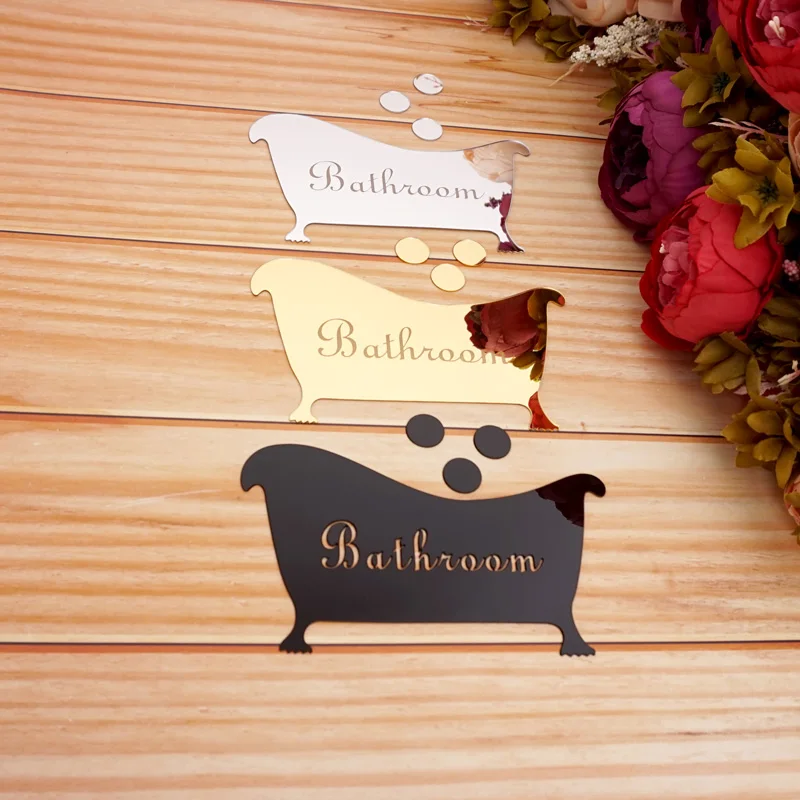 1 Set Bathroom, Men, Women Entrance Sign Acrylic Mirror Surface Door 3d Mirror Surface Wall Sticker Home Decoration