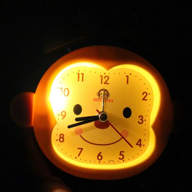 Cute Cartoon Monkey Metal Alarm Clock Creative Mute Night Light Table Clock Fashion Simple Digital Student Bedside Alarm Clock