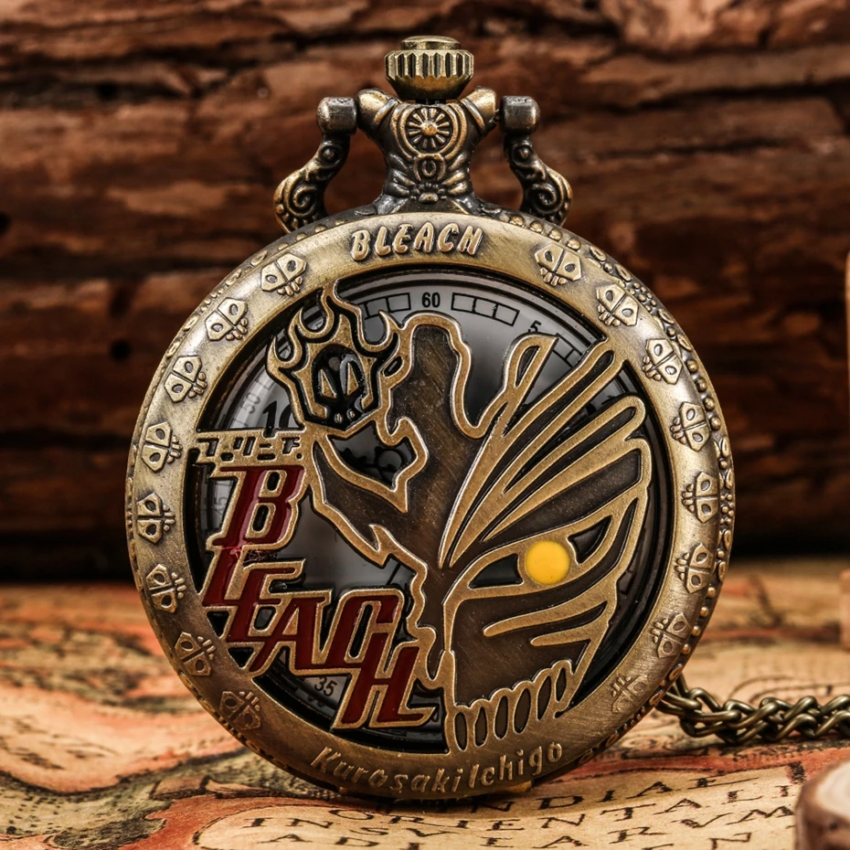 Bronze Retro Hollow Death Pocket Watch Quartz Clock Necklace Vintage Pendant Jewelry Sweater Chain Gifts for Men Women Kids