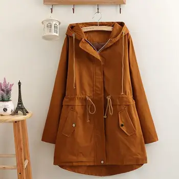 

2019 New Female Plus Size Long Sleeve Windbreaker Coats Casual Women Long Hooded Outerwear Loose Autumn Trench Coat