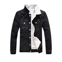 SHUJIN зимняя мужская джинсовая куртка с меховой подкладкой, винтажная Флисовая теплая куртка для холодной погоды, мужская верхняя одежда
