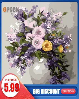 

OPDBN Wall Art Canvas Painting by Number Posters Handpainted Oil Painting Picture for Living Room Home Decor No Frame