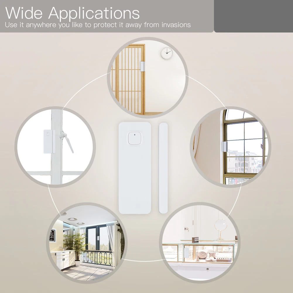 WiFi Smart Door/Window Sensor APP Notification Alerts Home Alarm Security Detector, Compatible With Alexa Google Home