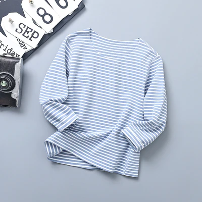 stripe sky blue Одежда для маленьких детей; футболки для мальчиков и девочек; зимнее бесшовное нижнее белье; базовые футболки с круглым вырезом и длинными рукавами; детская одежда; топы; футболки - Цвет: stripe sky blue