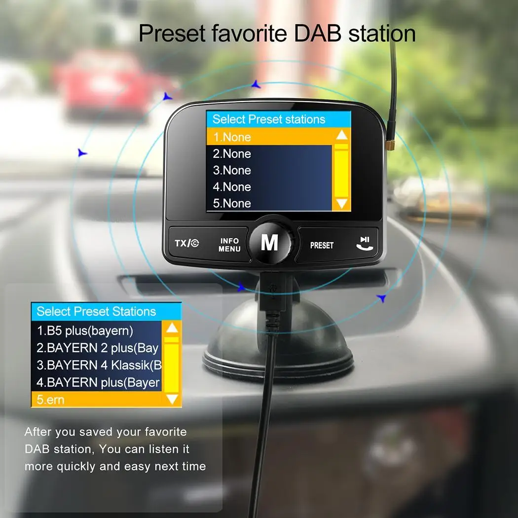 

Car FM Transmitter DAB Digital Radio MP3 Kit Hands-free 0.1A Calling 10Hz 0.9dB 15m 2040-2480MHz 64GB 5V 95%