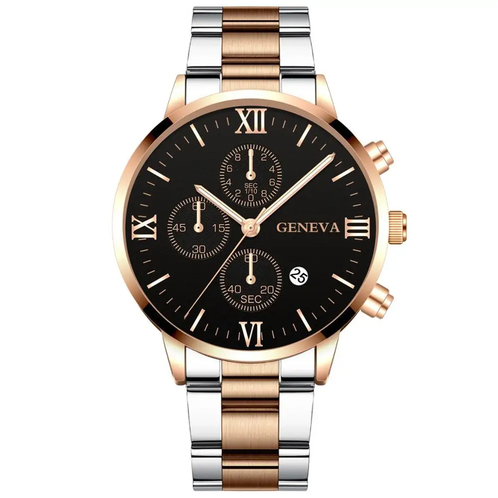 Geneva бизнес часы Роскошные мужские из нержавеющей стали Мужские кварцевые часы мужские наручные часы Военные Спортивные часы Relogio Masculino - Цвет: F