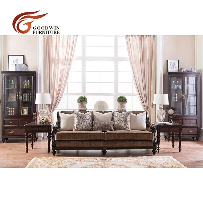 Display Cabinet Мебель для гостиной из красного дерева, набор диванов, 7 местный секционный классический диван и книжный шкаф и журнальный столик WA369 - Цвет: Display Cabinet