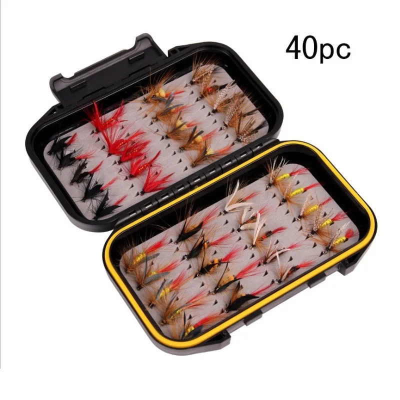 40pcs 72 шт. мух для ловли нахлыстом ассортимент мух для ловли форели мух для ловли нахлыстом влажные сухие мухи приманки - Цвет: 40pcs