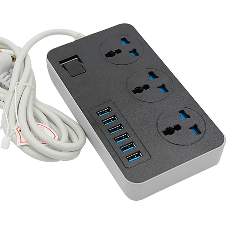 Умная Сетевая розетка 16 А 6 USB портов 3 универсальные розетки 3000 Вт переменного